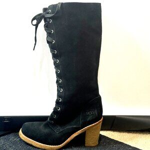 UGG Tall Suede Lace-Up Heeled Boot, Black US 9.5/EU 40.5/UK 8
